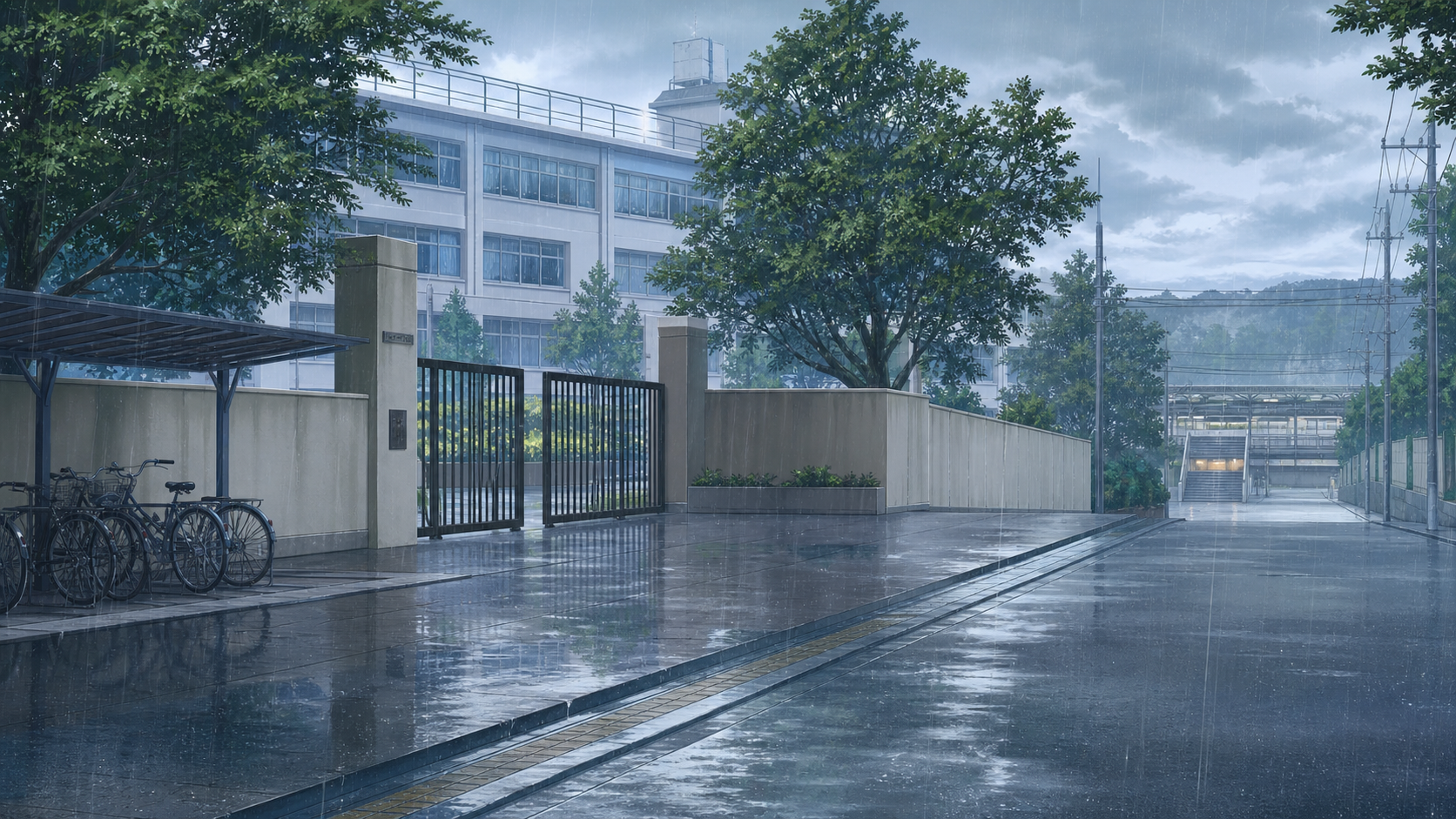 雨中的樱丘学园校门